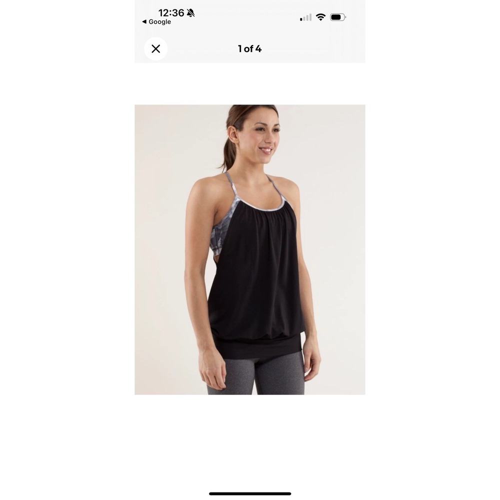Lululemon No Limit Tank Size 6 With Sports Bra Black White Coal Elastic Waist